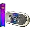 1 Ct ICY Rainbow Purple Refillable Adjustable Flame Metal Clipper Lighter W CASE