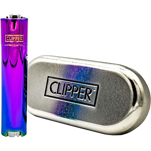 1 Ct ICY Rainbow Purple Refillable Adjustable Flame Metal Clipper Lighter W CASE