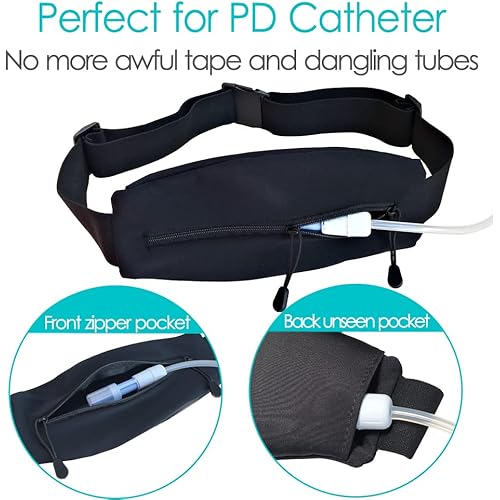 POSTOP MEDICAL WEAR PD Belt Peritoneal Dialysis Catheter Holder Accessories No-Bounce for Secure Transfer Set Peg G Feeding Tube Line Adults Women Men Black