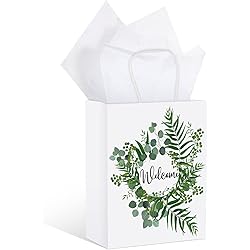 24 Pieces Wedding Gift Bags and 40 Sheets Wrapping Tissue Paper 10 x 7.87 x 3.15 Inch White Welcome Bags with Handles Packaging and Storage Tissue Paper for Wedding Birthday Party Favors Supplies