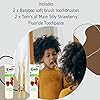 ADA Approved Fluoride Children's Toothpaste, Natural Toothpaste, Dye Free, No Artificial Preservatives, Silly Strawberry, 4.2 oz. 2-Pack & Dauntless Merch Soft Bristle Bamboo Toothbrushes 2 - Pack