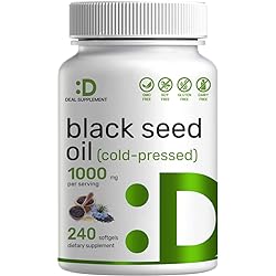 Black Seed Oil 1000mg, 240 Softgels, 4 Months Supply, Cold - Pressed Nigella Sativa, Contains Natural Occurring ThymoquinoneTQ, Non-GMO | No Gluten | Advanced Black Seed Oil Capsules