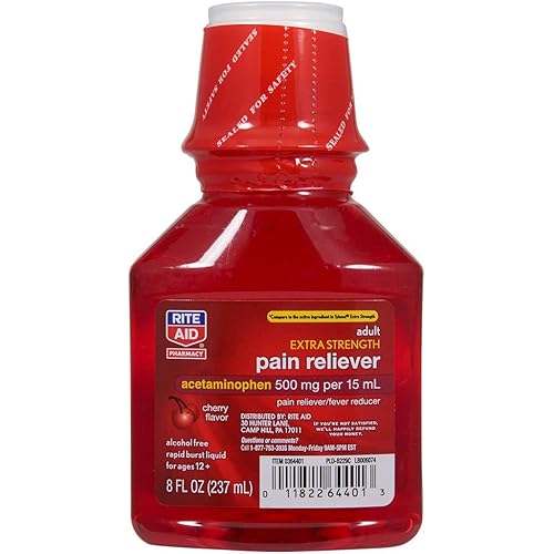 Rite Aid Adult Extra Strength Pain RelieverFever Reducer, Cherry Flavor, 500mg15mL - 8 fl oz | Joint Pain | Muscle Pain Relief | Arthritis Pain Relief | Back Pain Relief | Menstrual Pain Relief