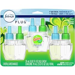 Febreze Plug in Air Fresheners, Gain Original Scent, Odor Eliminator for Strong Odors, Scented Oil Refill 3 Count
