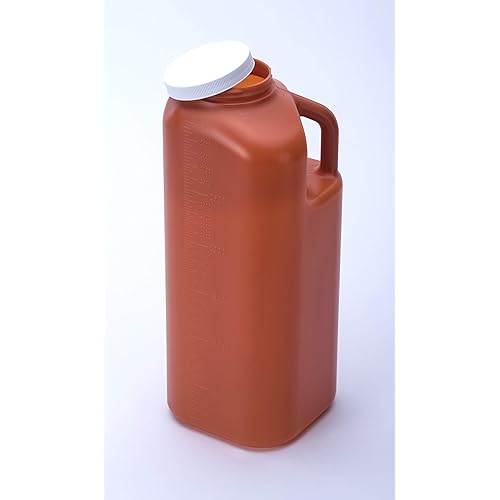 Large Male Urinal with Leak Proof Screw Cap Lid 3000 mL or 101 oz. Amber Color