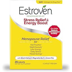 Estroven Stress Relief & Energy Boost for Menopause Relief, Helps Reduce Hot Flashes and Night Sweats, Stress Management Support, 28 Count