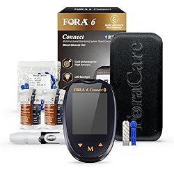FORA 6 Connect Blood Glucose Set with 1 Meter, 50 Test Strips, 50 Lancets, Painless Design Lancing Device, Carry Case, Accurate Blood Sugar Measurement for Diabetes