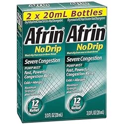 Afrin No Drip Severe Congestion Pump Mist Nasal Spray 12 Hour Relief 20 mL Bottle Pack of 2