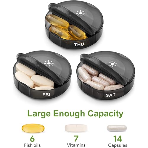 TookMag Daily Pill Organizer 2 Times a Day Single AM PM Pill Box, Large Capacity Pill Cases for PillsVitaminFish OilSupplements Black