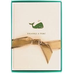 Graphique Whale La Petite Presse Boxed Notecards - 10 Elegant Embossed Green Whale Thanks a Ton! Thank You Cards with Matching Envelopes, 3.25" x 4.75&#34