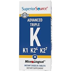 Superior Source Triple K, 3-in-1 Formula, MK-4 500 mcg, MK-7 50 mcg, K1 500 mcg, Quick Dissolve Sublingual Tablets, 30 Count, Healthy Bones and Arteries, Immune & Cardiovascular Support, Non-GMO