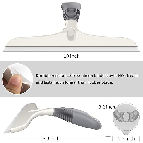 MR.SIGA Multi-Purpose Silicon Squeegee for Window, Glass, Shower Door, Car Windshield, Heavy Duty Window Scrubber, Includes Suction Hook, 10 inch, White & Grey, 1 Pack