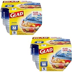 GladWare Entrée Food Storage Containers with Glad Lock Tight Seal | BPA Free | Medium Square Plastic Containers Hold Up to 25 Ounces of Food, 5 Count - 2 Pack