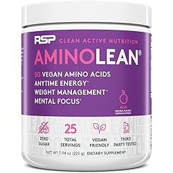 RSP Vegan AminoLean - All-in-One Natural Pre Workout, Amino Energy, Weight Management - Vegan BCAAs, Preworkout for Men & Women, Acai, 25 Serv
