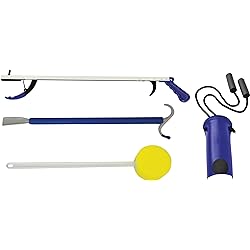Blue Jay ‘Stop Your Bending’ 4 Piece Hip Kit - Mobility Aid Kit with 26 in. Reacher, Sock Aid with Foam Handles, Dressing Stick, 24 in. Metal Shoehorn. Hip Replacement Recovery Kit