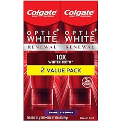 Colgate Optic Renewal Teeth Whitening Toothpaste with Fluoride Hydrogen Peroxide Enamel Strength, White, Wintergreen, 3 Ounce Pack of 2