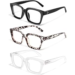 Blue Light Glasses Women Men - IBOANN 3 Pack Anti Eye Strain Computer Gaming Eyeglasses - Fashion Oversized Square Frame Light Black & Leopard & Tranparent