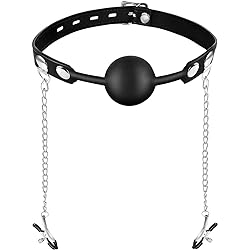 UTIMI Ball Gag Silicone with Nipple Clamps, Lock & Key Included