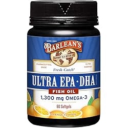 Barlean's Fresh Catch Fish Oil with 1,300 mg Omega 3 and Orange Flavor - Pharmaceutical Grade, Non-GMO, Gluten-Free - 60 Softgels