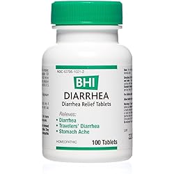 BHI Diarrhea, Fast-Acting Natural Relief for Mild Diarrhea, Stomach Ache, Gas, Cramping and Bloating, 100 Tablets