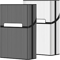 roygra Cigarette Case, Magnetic Brushed Aluminum, 20 Capacity - 2 Pack Gray Silver, 85mm King Size