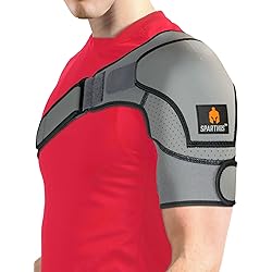 Sparthos Shoulder Brace - Support and Compression Sleeve for Torn Rotator Cuff, AC Joint Pain Relief - Arm Immobilizer Wrap, Ice Pack Pocket, Stability Strap, Dislocated Sholder - for Men and Women