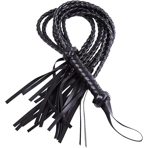 FST Leather Whip with Braided Handle Flogger BDSM Spanking Paddle Sex Toy for Couples Play