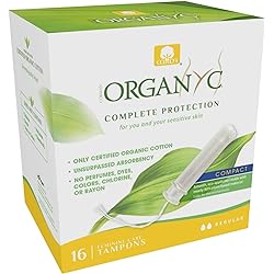 Organyc 100% Certified Organic Cotton Tampons, Plant Based Eco Applicator, Regular Flow, 16 Count