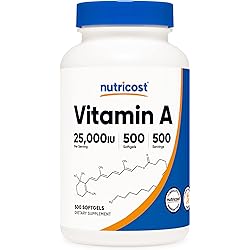 Nutricost Vitamin A 25000 IU, 500 Softgels, Non-GMO, Gluten Free