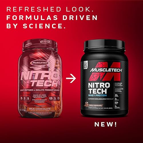 Whey Protein Powder | MuscleTech Nitro-Tech Whey Protein Isolate & Peptides | Milk Chocolate, 4 Pound Pack of 1, 40 Servings