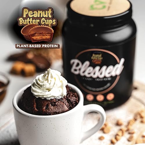 Blessed Plant Based Vegan Protein Powder - 23g of Pea Protein Isolate, Low Carbs, Non Dairy, Gluten Free, Soy Free, No Sugar Added - Meal Replacement for Women & Men, 15 Servings Peanut Butter Cups