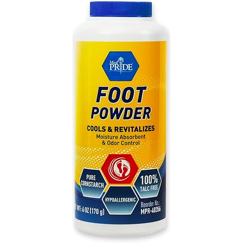 MED PRIDE Premium Foot Powder For Moisture Control - Hypoallergenic, 100% Talc-Free Foot Cooling Powder To Reduce Odors And Absorb Sweat & Excess Moisture- Shoe & Foot Odor Eliminator Powder- 6oz