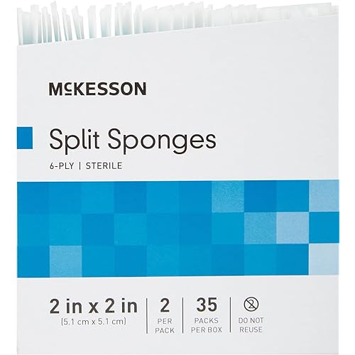 McKesson Split Sponges, Sterile, 100% Cotton, I.V. Drain Split Dressing, 2 in x 2 in, 2 Per Pack, 35 Packs, 70 Total