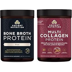 Bone Broth Protein Powder, Pure, 20 Servings Multi Collagen Protein Powder, Unflavored, 45 Servings by Ancient Nutrition
