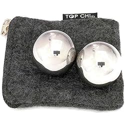 Top Chi 1 Inch Stainless Steel Pocket Sized Baoding Balls with Carry Pouch. Solid Non-Chiming Balls for Hand Therapy, Anxiety, and Stress Relief