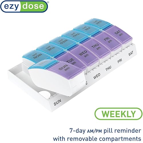 Ezy Dose Weekly AMPM Travel Pill Organizer and Planner │ Removable AMPM Compartments │ Great for Travel Small