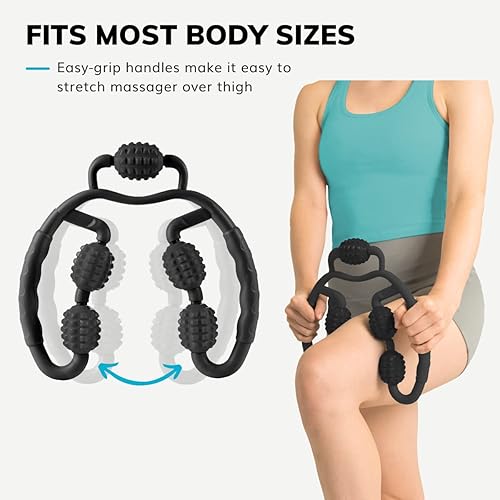 BraceAbility Handheld Massage Roller - Fit Roller Pro Tool with Trigger-Point Foam Wheels for Sore Muscle Pain, Fascia Cellulite, Deep Tissue Full Body Massager Legs, Shoulders, Neck, Hips Therapy