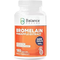 Balance Breens Bromelain 500mg 2400 GDUG Pineapple Extract Supplement - 180 Non-GMO Capsules - Supports Gut Health, Digestive Support & Comfort