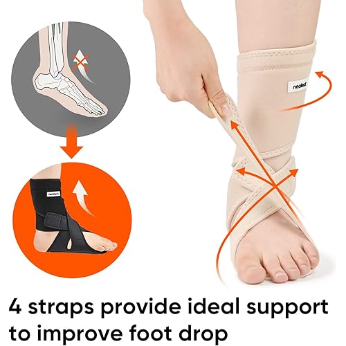 NEOFECT Drop Foot Brace Beige Right AFO Foot Drop Brace for Walking, Drop Foot Brace with Shoes, Stroke Recovery Equipment, Foot Drop Brace for Sleeping, Adjustable Ankle Brace