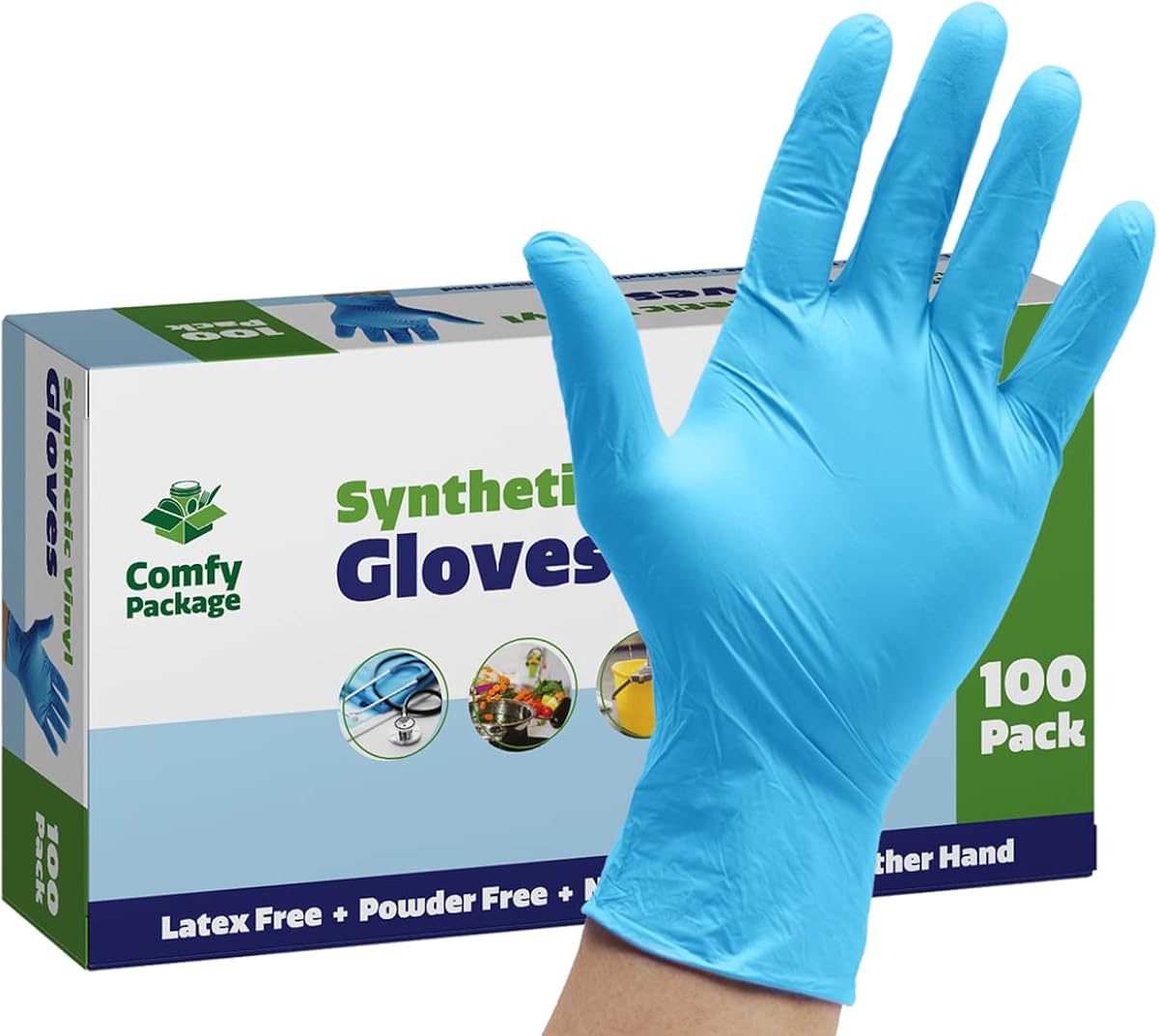 Synthetic Vinyl-Nitrile Blend Disposable Plastic Gloves | Powder Free, Latex Free & Rubber Free
