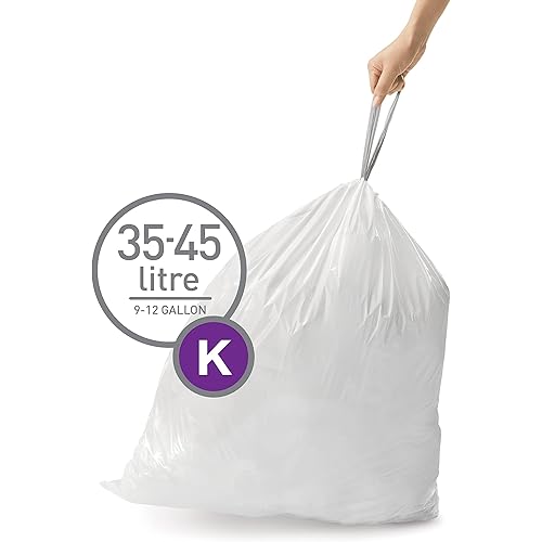 simplehuman Code K Custom Fit Drawstring Trash Bags in Dispenser Packs, 60 Count, 35-45 Liter 9.2-12 Gallon, White