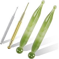4PCS Massage Tools Acupuncture Pen Self Massage Gua Sha Pointing Pen with Silver Stainless Steel Ear Point Acupuncture Pen with Gold Double Headed Ear Massage Pen