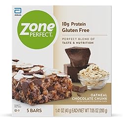 ZonePerfect Protein Bars, 10g Protein, Nutritious Snack Bar, Gluten Free, Oatmeal Chocolate Chunk, 5 Count