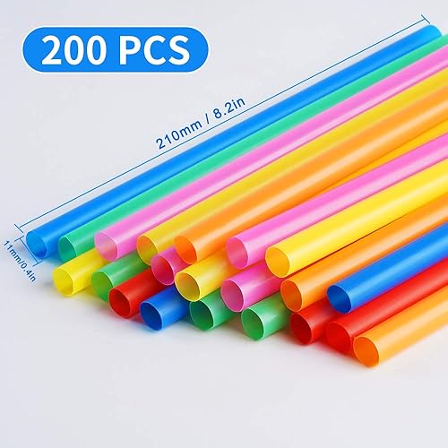 200 Pcs Jumbo Smoothie Straws,Colorful Disposable Wide-mouthed Large Straw