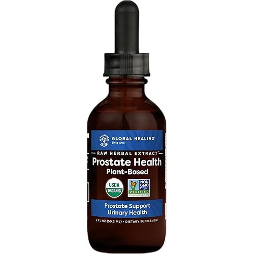 Global Healing USDA Organic Prostate Health Supplements with Saw Palmetto for Men - Potent DHT Blocker Supports Urinary Bladder Control, Frequent Urination Relief Reduces Bathroom Trips - 2 Fl Oz
