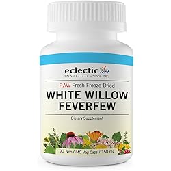 Eclectic Institute Raw Fresh Freeze-Dried Non-GMO White Willow - Feverfew | Support Body's Response to Occasional Pain | 90 CT 350 mg
