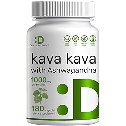 Kava Kava with Ashwagandha, 1000mg Per Serv, 180 Capsules | 5% Active Kavalactones | Ashwagandha Root Piper Methysticum Extract Root, 3 Months Supply, Support Relaxation & Positive Mood