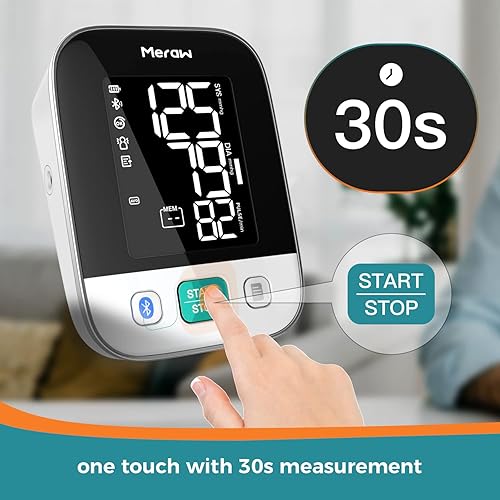 Meraw Bluetooth Blood Pressure Machine, High Accuracy Blood Pressure Cuff Arm 8.7-16.5' with Irregular Heartbeat Monitoring, Unlimited Memories in APP, 4 AAA Batteries