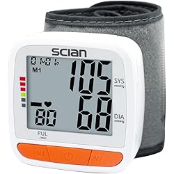 Scian Wrist Blood Pressure Monitor, Automatic Blood Pressure Machine Wrist Cuff with Large LCD Display Adjustable Wrist Cuff 2 Users 180 Memory for Home Use White