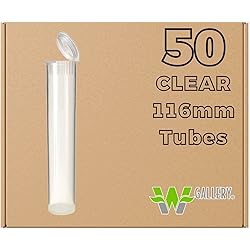 W Gallery 50 Clear 116mm Tubes, Pop Top Joint is Open, Smell-Proof Pre-Roll Blunt J Oil-Cartridge BPA-Free Plastic Container Holder Vial fits RAW Cones 110mm 109mm King Lean 98 Special, 120mm